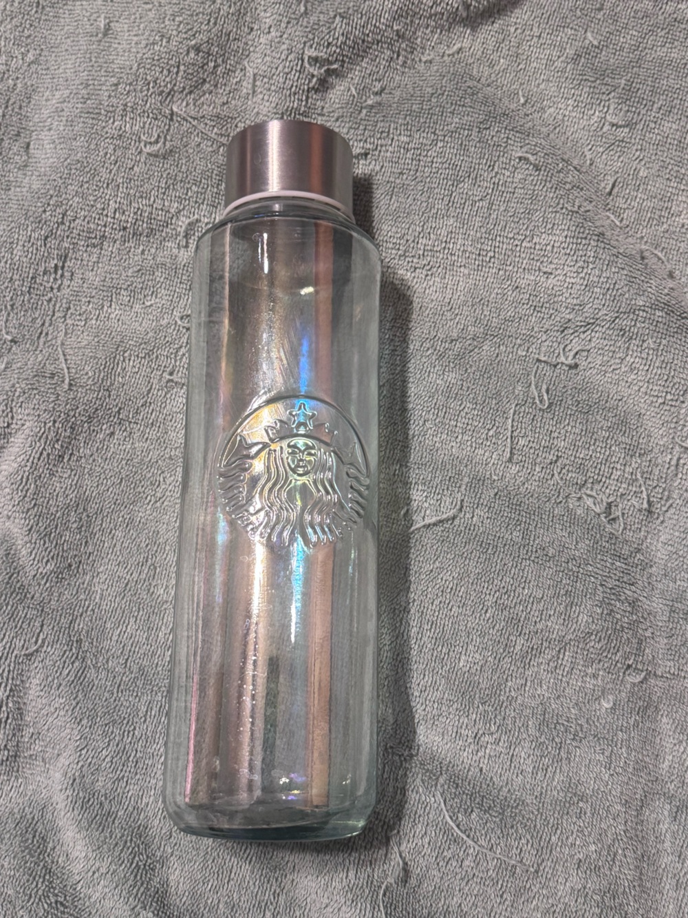Starbucks Iridescent Clear Glass Bottle with Embossed Siren